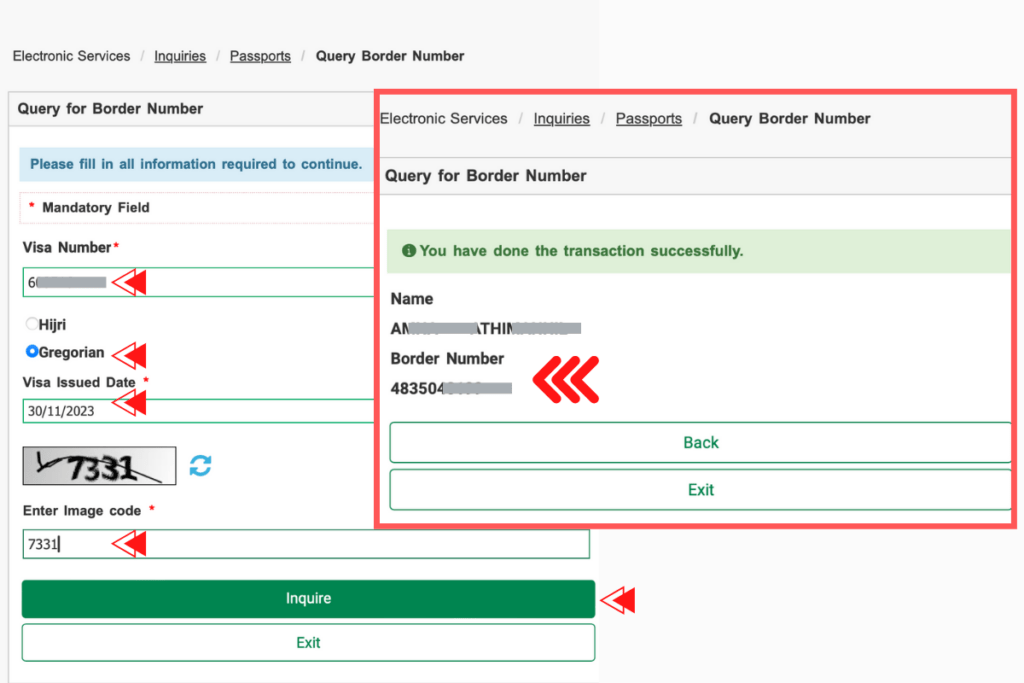 easy step by step guide on how to check your border number in Saudi Arabia using your visa information on absher